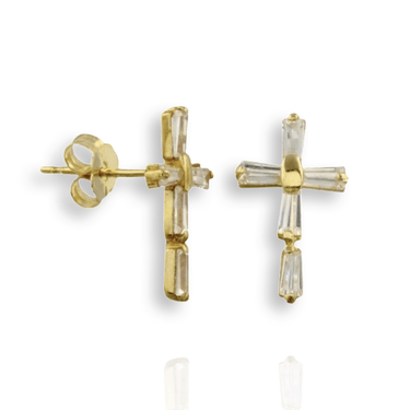 Solid Gold Cross Baguette Stud Earrings